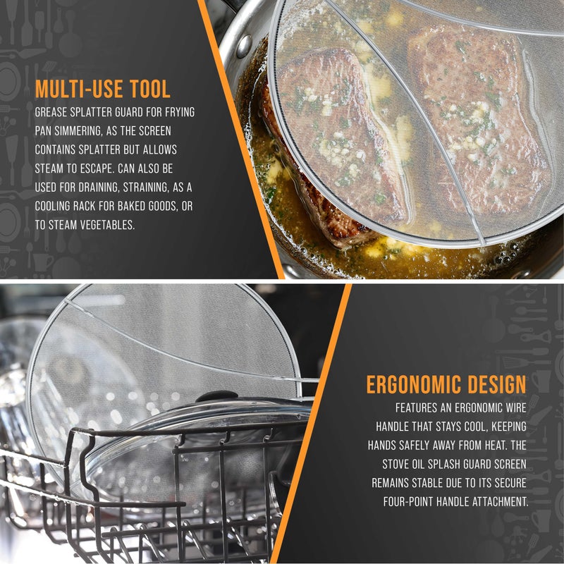 U.S. Kitchen Supply مجموعة أدوات المطبخ الأمريكية من 3 شاشات تشتت من الفولاذ المقاوم للصدأ - 13 بوصة، 11.5 بوصة و 9.5 بوصة - شاشة تشتت شبكية دقيقة مع أرجل للراحة، واقي للدهون لأواني ومقالي المطبخ - Image 5